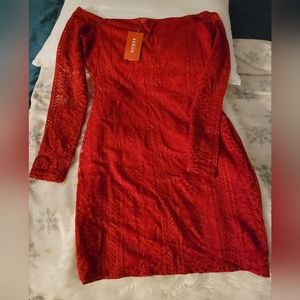 Guess red sheer long sleved mini dress size S